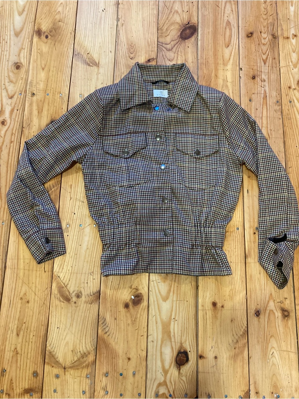 AFF Brown Check Button-Front Jean Jacket